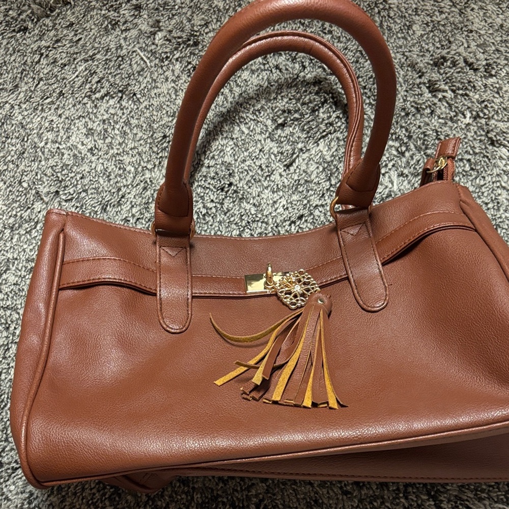 Avon Chic Tan Satchel with Tassel Accent